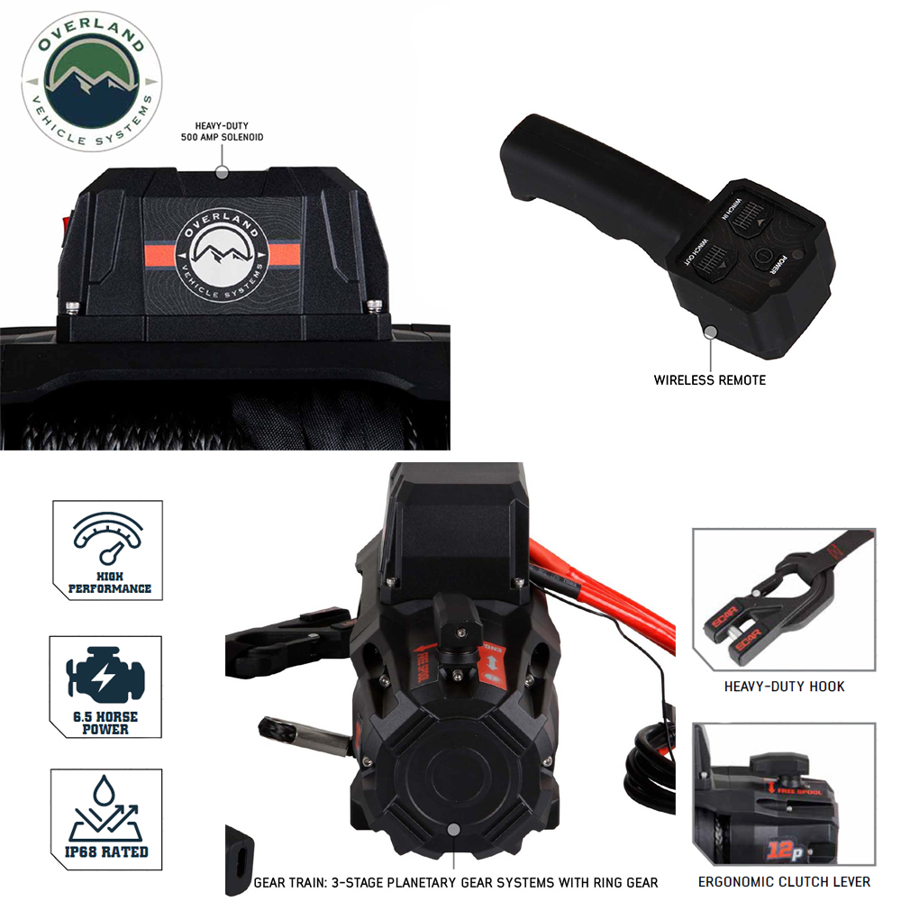 Winch SCAR 12S      Synthetic Rope      Overland Vehicle Systems